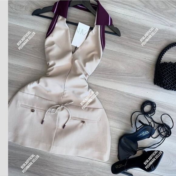 CELEB FAV NWT ZARA STRIPED COMBINATION RIB HALTER DRESS WORE BY KENIA OS - Picture 1 of 16